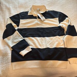 ZARA Rugby Striped Long Sleeve Shirt – Size M – Navy & Cream